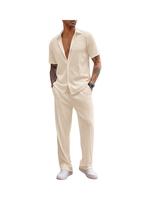 Father's Day Gift,COOFANDY New York Fashion Week Men's 2 Piece Outfit Casual Short Sleeve Button Down Shirt Beach Summer Loos...