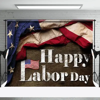 Brown Vintage American Flag Happy Labor Day Backdrop