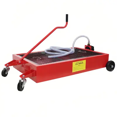 Garvee Low Profile Oil Drain Pan 15-Gallon Capacity Manual Rotary Pump Durable Plastic Wheels 7.2 Inch Hose for Cars Trucks S...