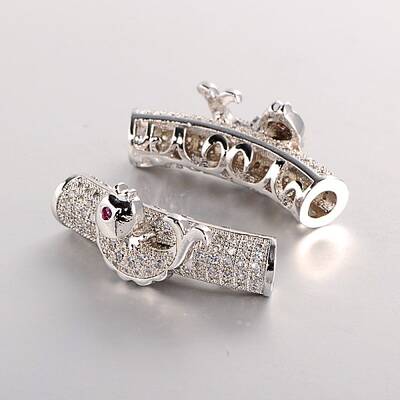 Brass Micro Pave Cubic Zirconia Curved Tube Beads