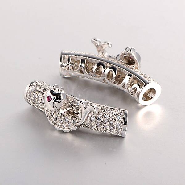 Brass Micro Pave Cubic Zirconia Curved Tube Beads