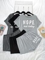 【Plus Size】 Letter Print Tee & Shorts Pajamas Set, Casual Comfy Round Neck Short Sleeve T-shirt & Shorts Loungewear Set, ...