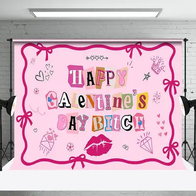 Pink Vibe Bow Tie Lip Happy Galentines Day Backdrop - Aperturee