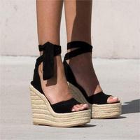Coutgo Womens Espadrilles Wedges Sandals Heels Open Toe Tie Lace Up Platform Ankle Strap Summer Dress Shoes