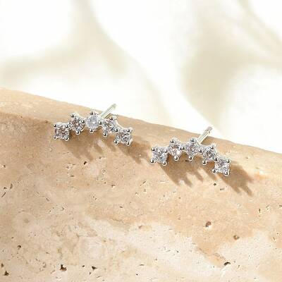 Brass Micro Pave Clear Cubic Zirconia Stud Earrings