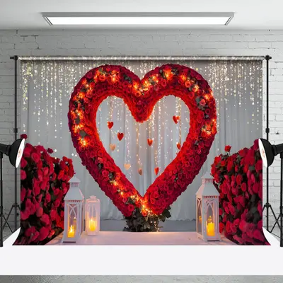 Aperturee Rose Heart Light Glitter Valentines Photo Backdrop, 3X2FT(1MX0.6M), 14 USD, valentines day backdrops, NYHD1I30-M