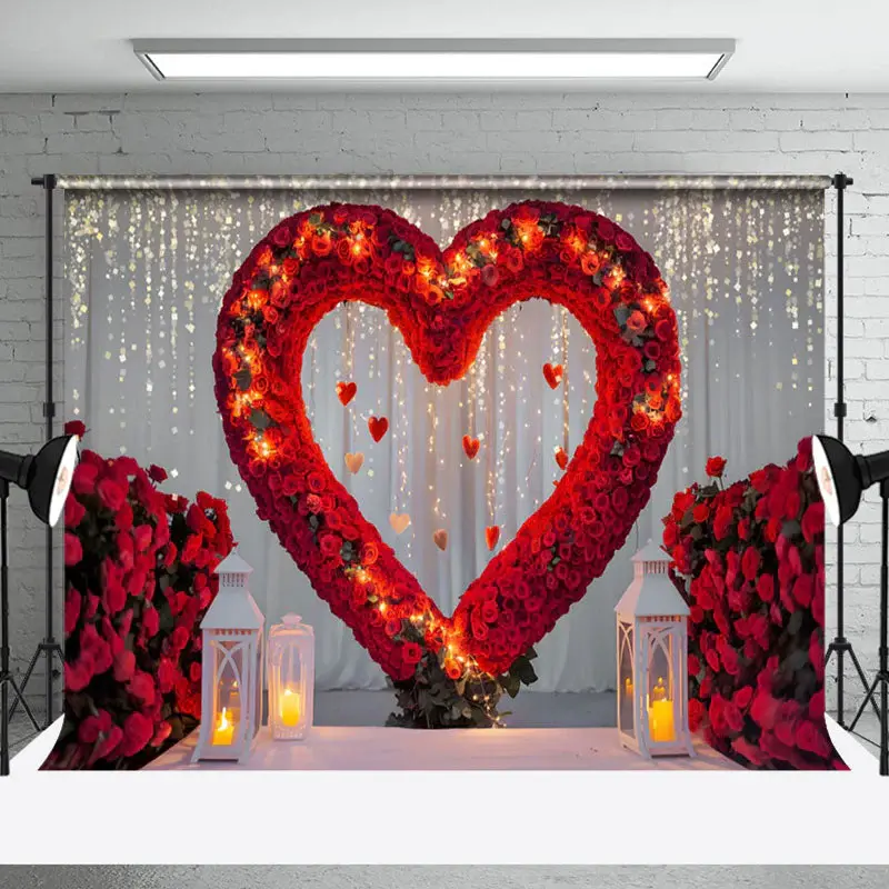 Aperturee Rose Heart Light Glitter Valentines Photo Backdrop, 3X2FT(1MX0.6M), 14 USD, valentines day backdrops, NYHD1I30-M