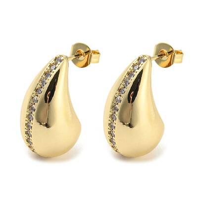 Brass Micro Pave Cubic Zirconia Stud Earrings