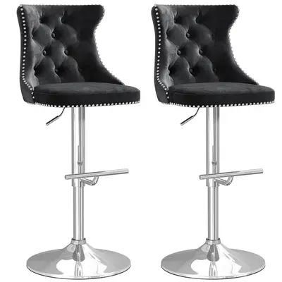 AOWOS Height Adjustable Swivel Barstools 2 Pieces, Velvet High Back Counter Stools with Button Tufted Back and Silver Footres...