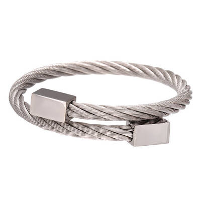 Non-Tarnish Punk Roman Alphabet Stainless Steel Twist Open Cuff Bangles