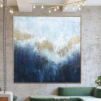 Original Blue Painting Gold Leaf Oil Artwork Acrylic Painting Extremely Unique Painting Contemporary Painting Abstract Wall P...
