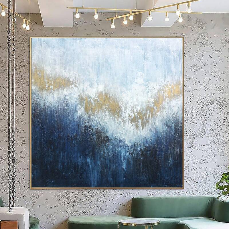 Original Blue Painting Gold Leaf Oil Artwork Acrylic Painting Extremely Unique Painting Contemporary Painting Abstract Wall P...
