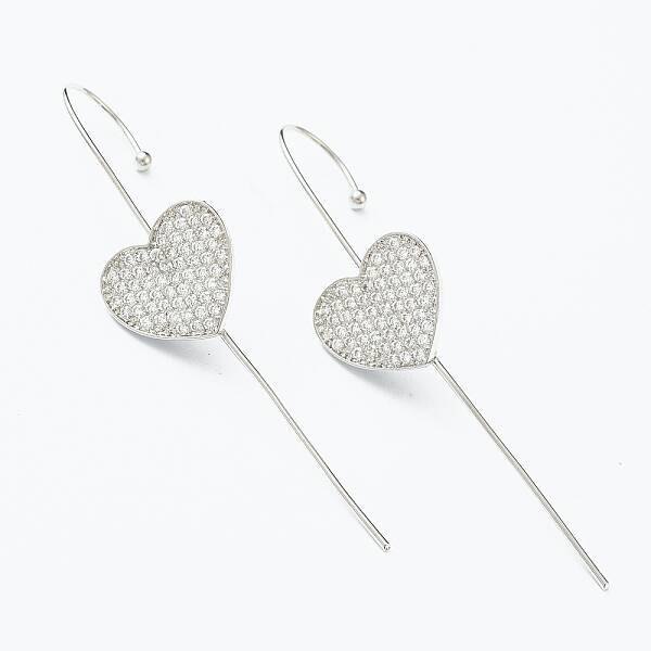 Brass Micro Pave Clear Cubic Zirconia Ear Wrap Crawler Hook Earrings