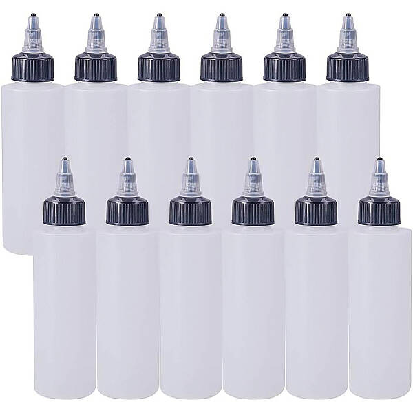 BENECREAT 12Pack 4 Ounce Plastic Squeeze Dispensing Bottles with Black Twist Cap