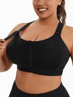 【Plus Size】 Criss Cross Zipper Front Sports Bra, Adjustable Strap Wireless Sports Bra, High Stretch Yoga Bra, Women's Spo...