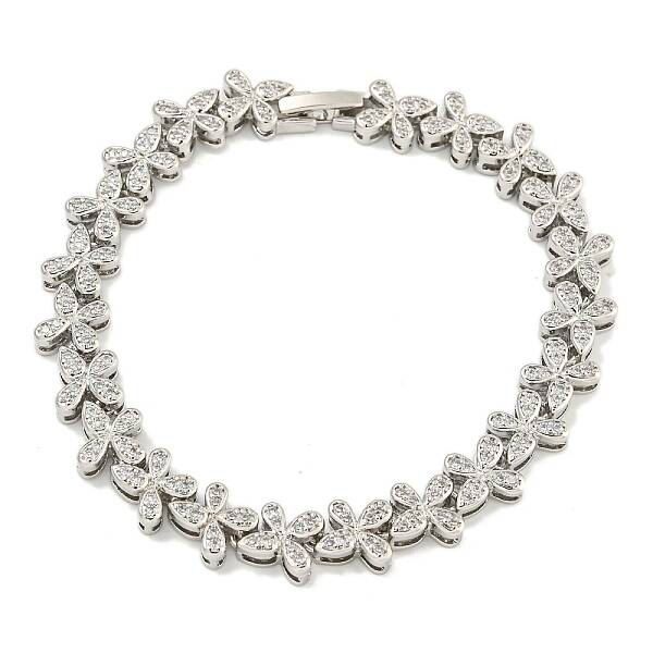Rack Plating Brass Pave Cubic Zirconia Butterfly Link Bracelets for Women