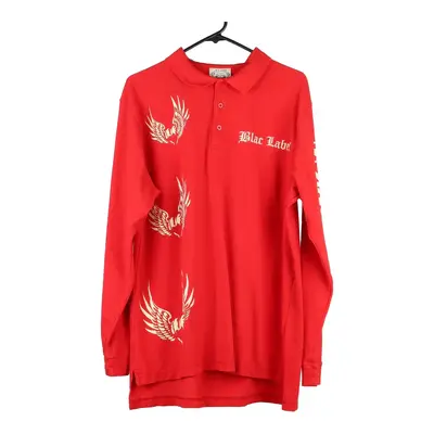 Black Label Graphic Long Sleeve Polo Shirt - 2XL Red Cotton Blend