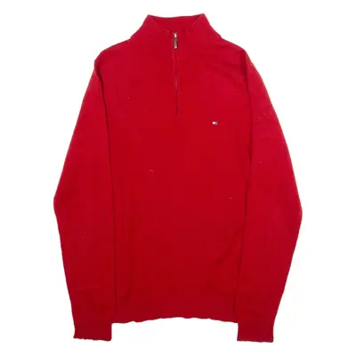 TOMMY HILFIGER Mens Jumper Red 1/4 Zip Tight Knit S