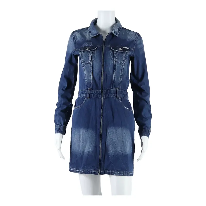 GUESS Collared Womens Dungaree Dress Blue Long Sleeve Short M