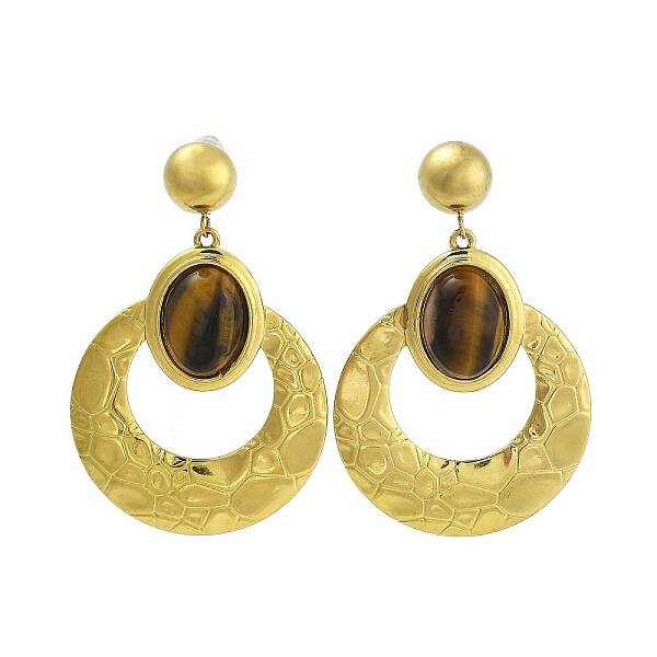 304 Stainless Steel Natural Tiger Eye Boho Stud Earrings