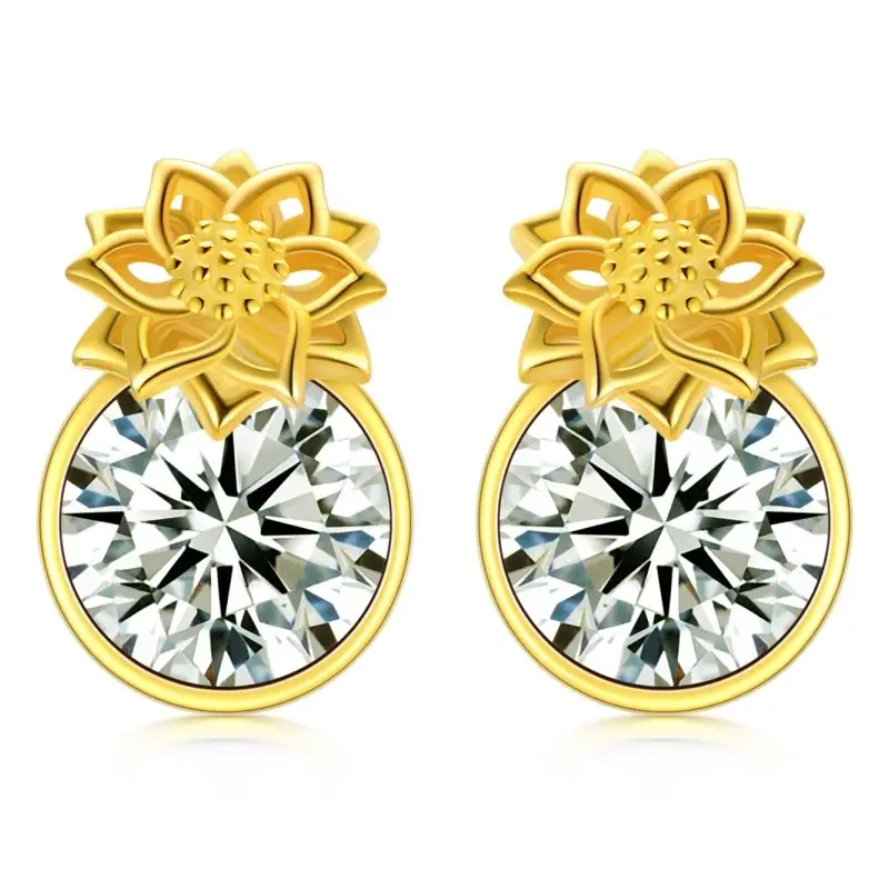 14K Gold Personalized Birthstone Sunflower Stud Earrings for Women
