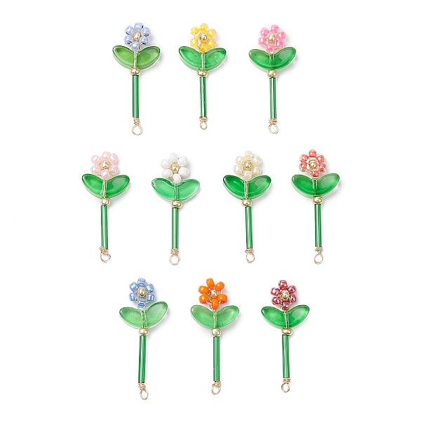 Glass Seed Beaded Flower Pendants
