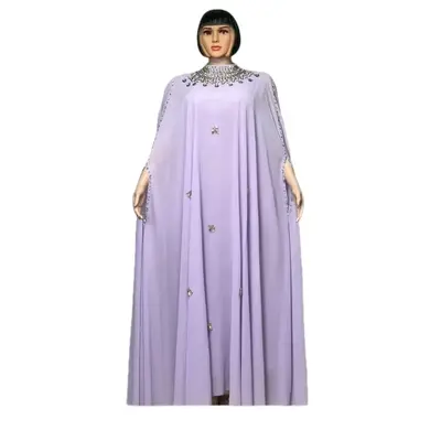 Rahma Embroidery Kaftan in Lavender with Ches Embroidery Design