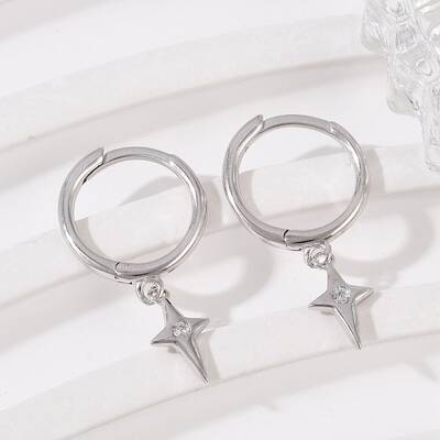 Star 925 Sterling Silver Micro Pave Clear Cubic Zirconia Hoop Earrings for Women