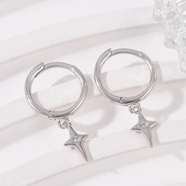 Star 925 Sterling Silver Micro Pave Clear Cubic Zirconia Hoop Earrings for Women