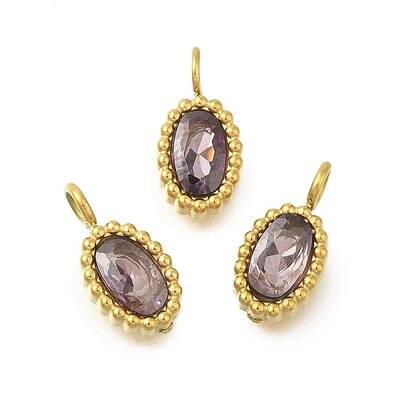 304 Stainless Steel Micro Pave Cubic Zirconia Charms