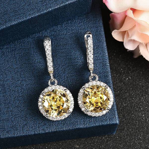 925 Sterling Silver Micro Pave Cubic Zirconia Dangle Hoop Earrings