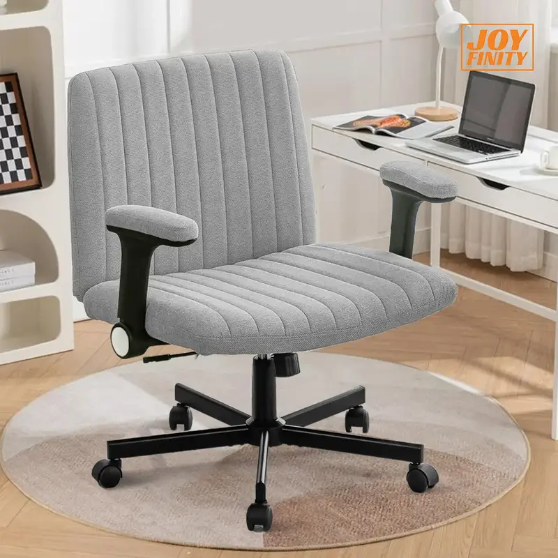 Joyfinity Criss Cross Office Chair, Criss Cross Desk Chair with Wheels and Flip-Up Armrests, Upholstered Swivel Chair, Wide S...