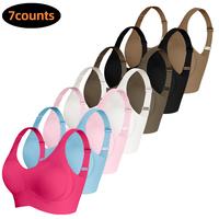 [5Pcs]Women's Solid Four-breastedAdjustable Wireless Bra,Curvy SoftComfortable BreathableRibbed PushUp Seamless Bra,Women's L...