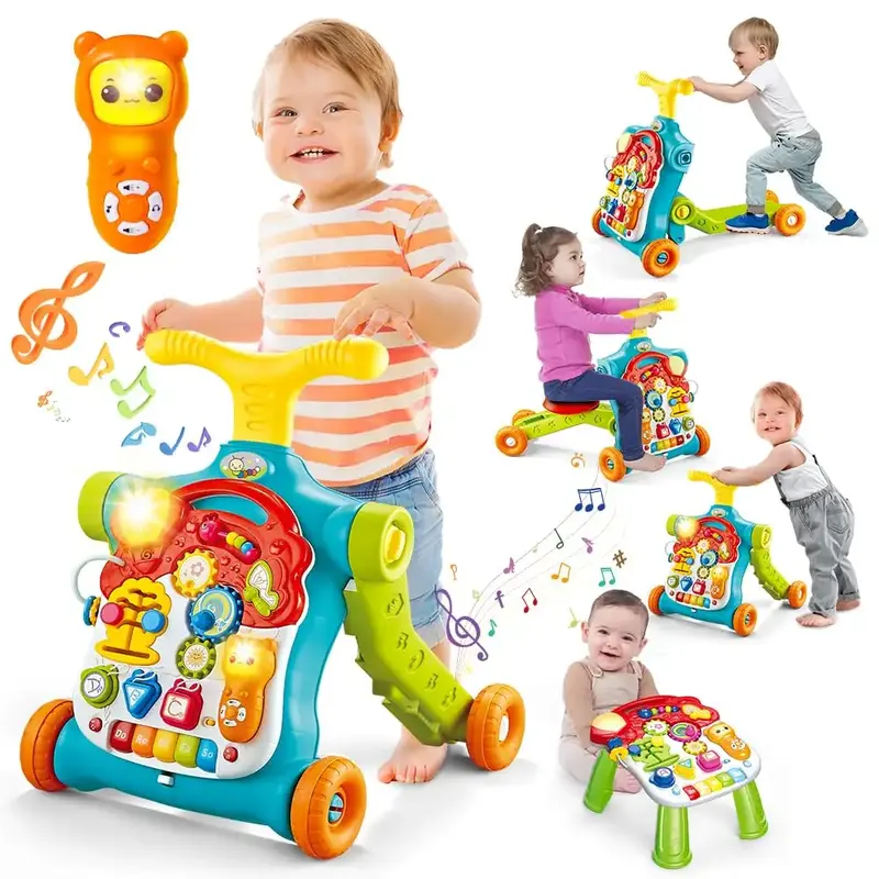 5-in-1 Baby Walker Sit-to-Stand, Educational Activity Center with Removable Play Panel, Push Walker for Toddlers 6-18 Months,...