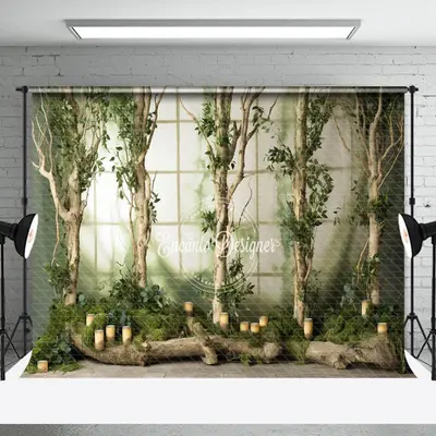 Green Leaves Trees Candle Spring Photo Backdrop - Aperturee