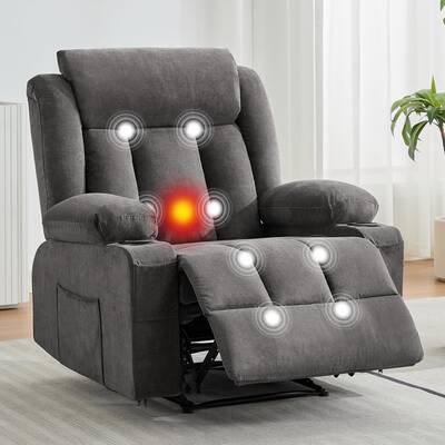 Garvee Recliner Chair 24 Seat Width, Manual Reclining Sofa with Massage and Heat, Comfy Overstuffed Rocking Chair with Side ...