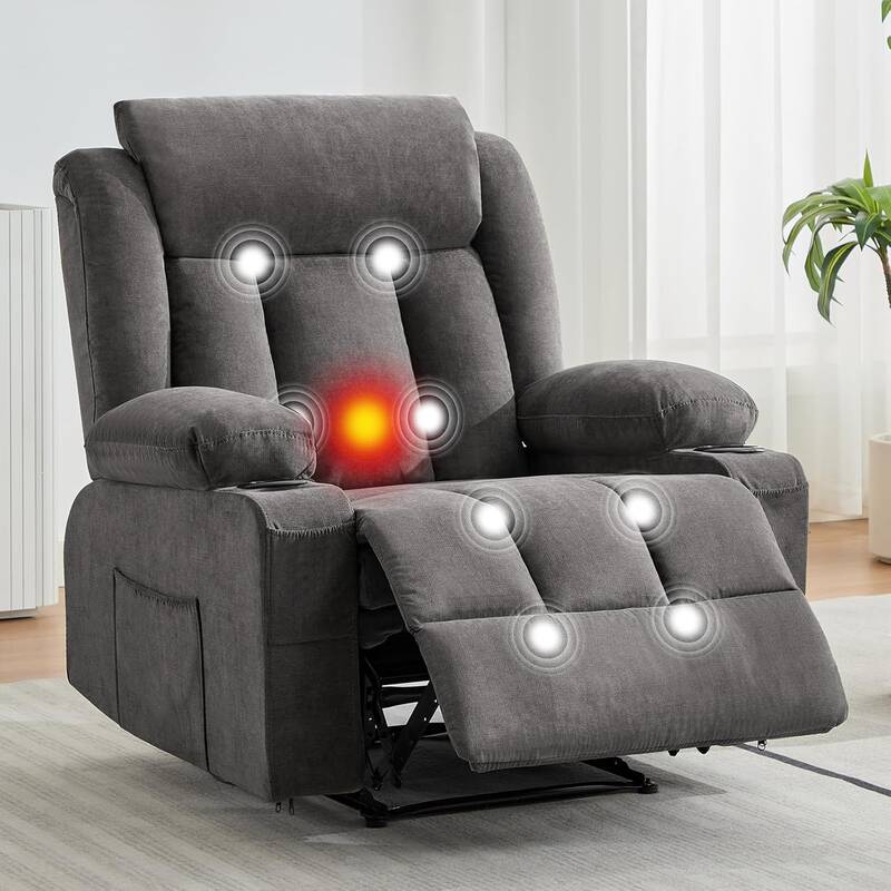 Garvee Recliner Chair 24 Seat Width, Manual Reclining Sofa with Massage and Heat, Comfy Overstuffed Rocking Chair with Side ...