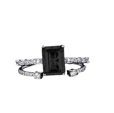 10K White Gold 2 CT.T.W. Emerald Cut Black Moissanite Couple Bridal Set