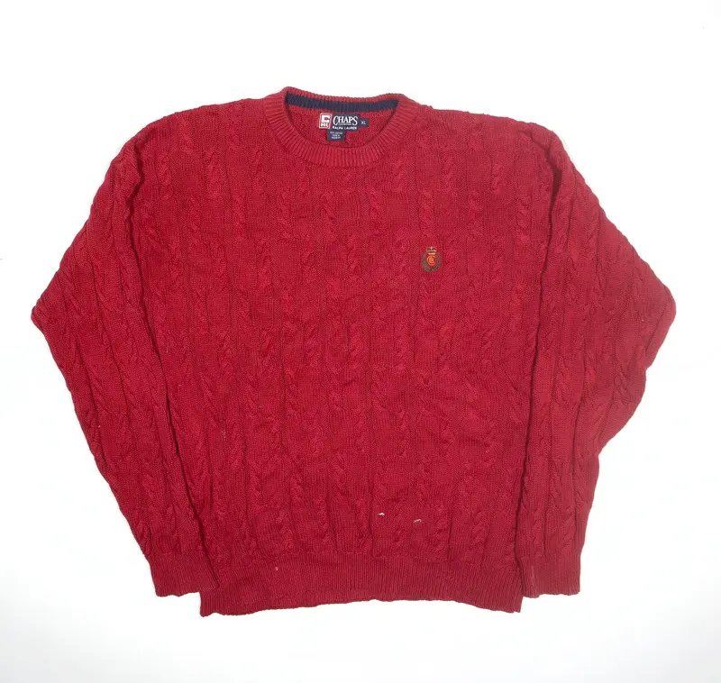 CHAPS RALPH LAUREN Jumper Red Cable Knit Mens XL