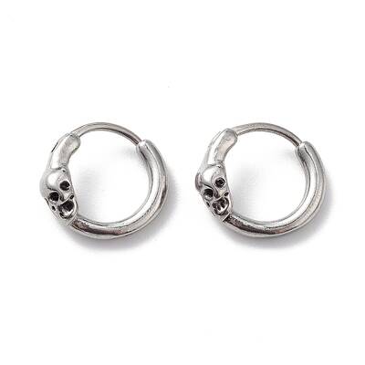 Non-Tarnish 304 Stainless Steel Skull Hoop Earrings for Men Women