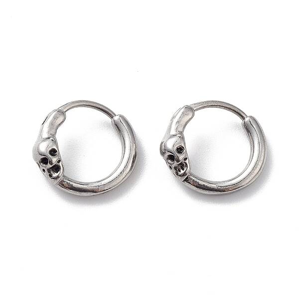 Non-Tarnish 304 Stainless Steel Skull Hoop Earrings for Men Women