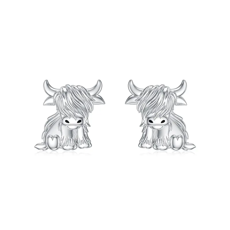 Sterling Silver Highland Cow Stud Earrings