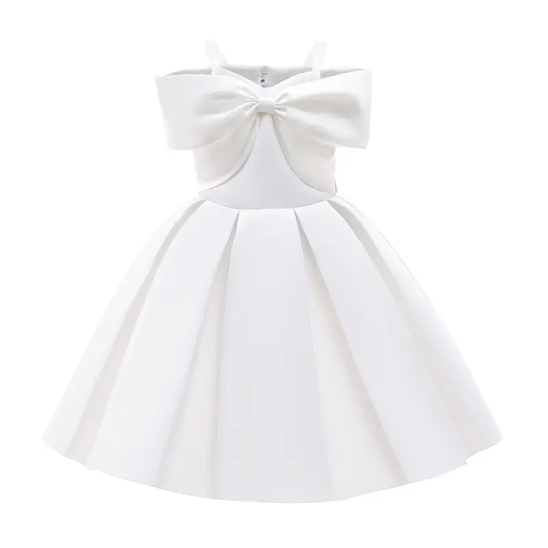Kid Girls Princess Dress Solid Color Off The Shoulder Full Dress Performance One Piece Party Dress ZT-2170 White girlclothes