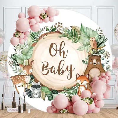 Aperturee Circle Jungle Forest Animals Kids Baby Shower Backdrop