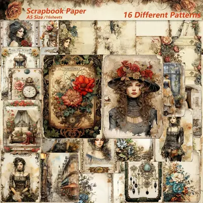 Vintage Victorian Lady Pattern Paper, 16 Sheets/pack Decorative Craft Paper, Aesthetics Decorative Paper For DIY Scrapbook Gi...