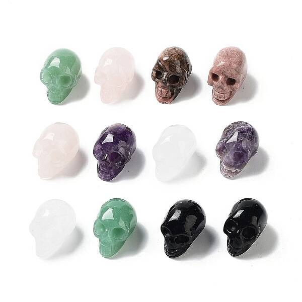 Natural Gemstone Carved Skull Statues Ornament