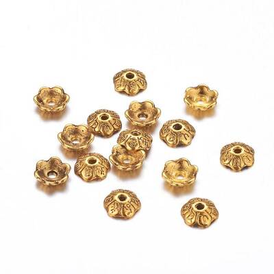 6-Petal Tibetan Style Alloy Flower Bead Caps