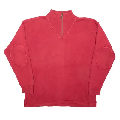 L L BEAN Jumper Red Tight Knit 1/4 Zip Womens M
