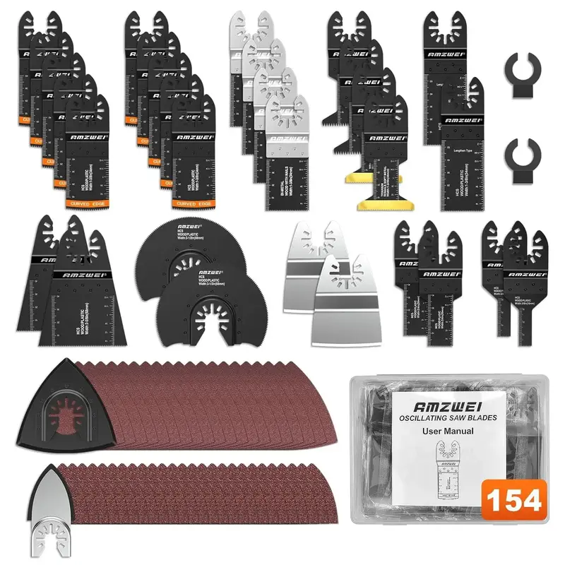 154Metal Wood Oscillating Tool Blade, Titanium Oscillating Saw Blades with Sandpaper, Quick Release Multi Tool Blades Kits fo...