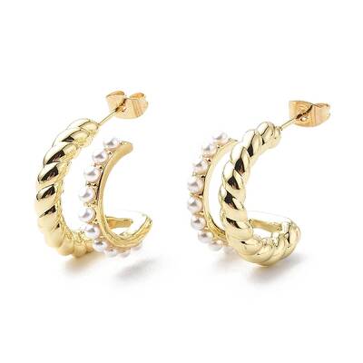 ABS Plastic Pearl Beaded C-shape Stud Earrings for Women